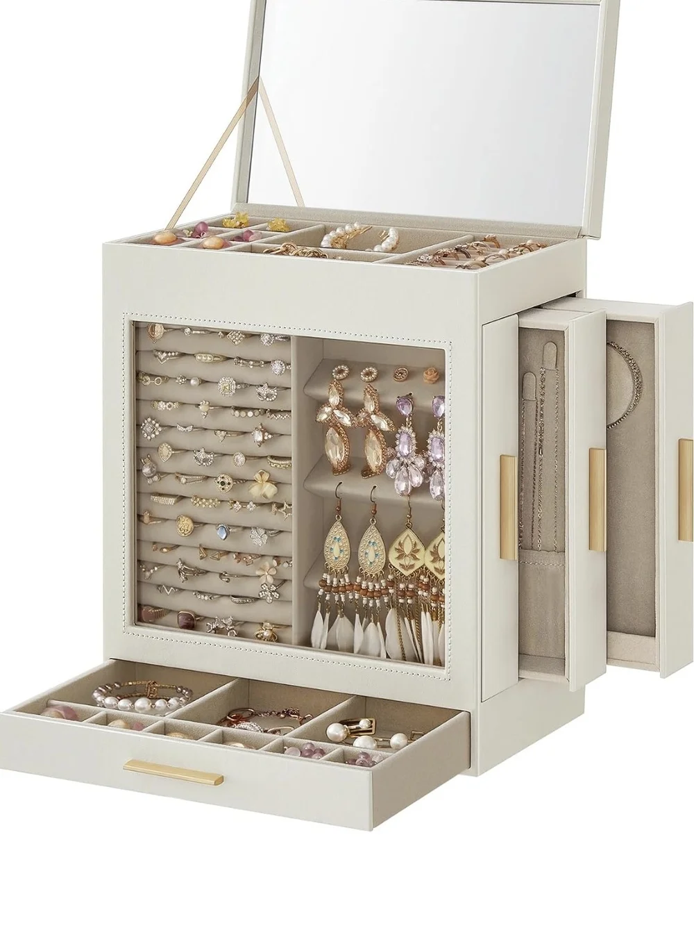 SONGMICS 5-Layer Jewelry Box with Deluxe White Jewelry Organizer Box with Mirror